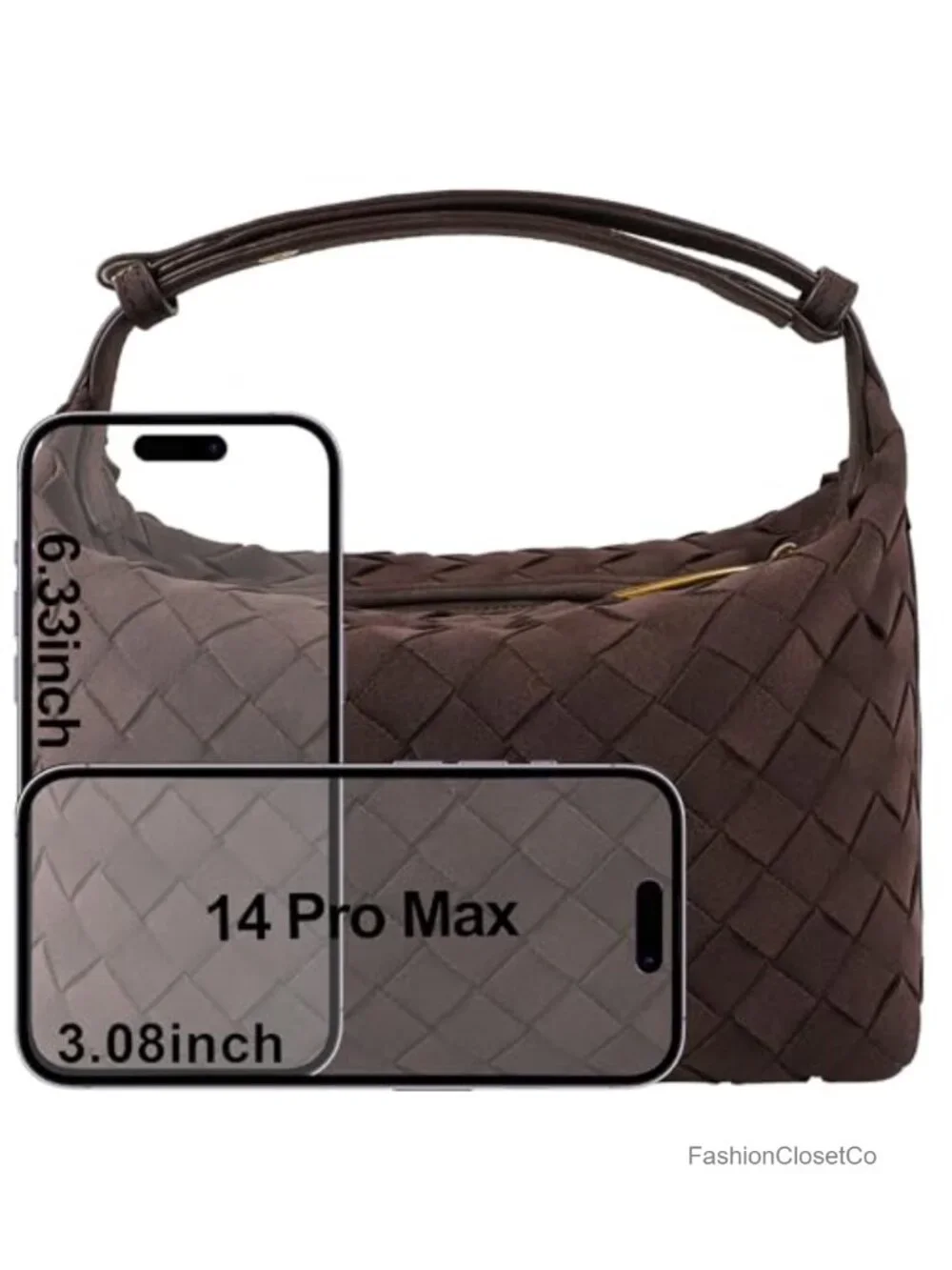 Faux Suede Woven Hobo Handbag with Adjustable Strap Mini Shoulder Bag